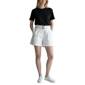 Christian Siriano NEW YORK Womens 100% Linen Paperbag Cream Shorts with Belt XL